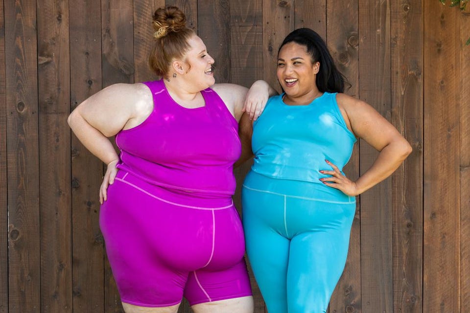 Two plus size women wearing Superfit Hero Superbright collection.
