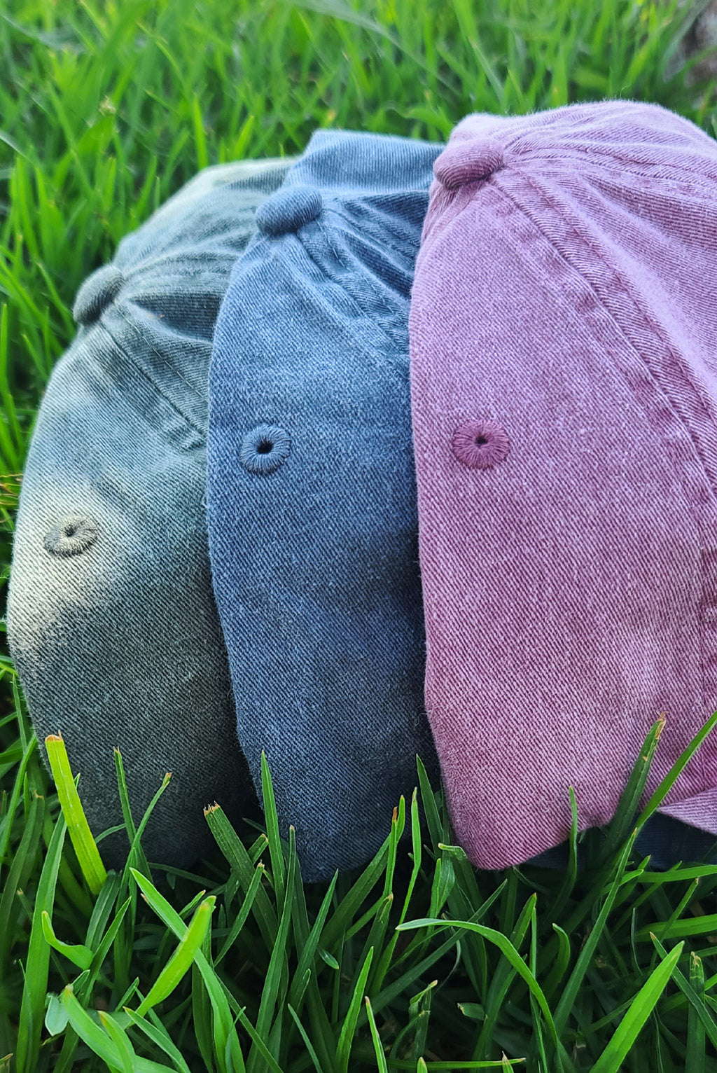 Superfit Hero Baseball Caps - Washed Green, Washed Grey, Washed Maroon (left to right)