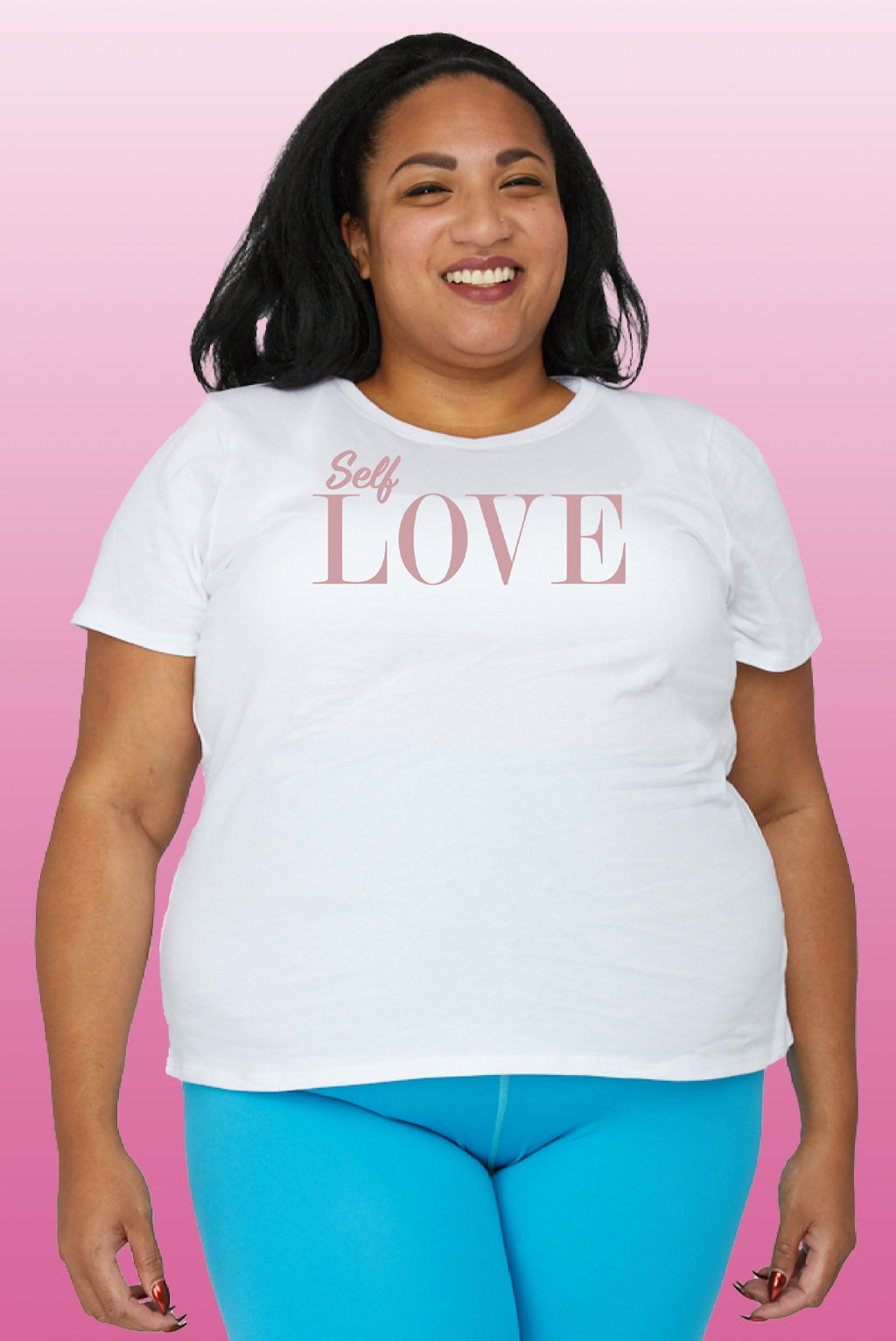White Cotton Graphic Tee "Self Love", Valentines Day, Galentines Day, Plus Size, front