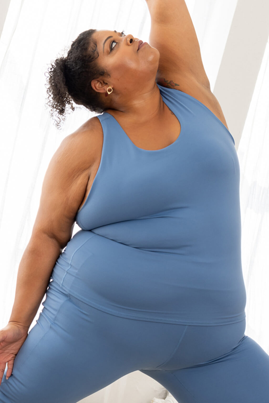 Blue Compression Tank with built in shelf bra and racerback